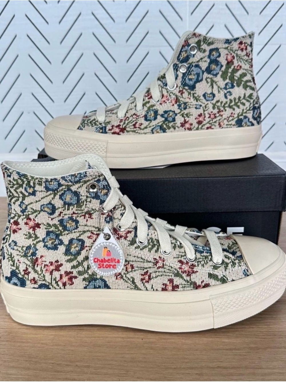 Converse Chuck Taylor High-Top Canvas Sneakers in Cream and Blue